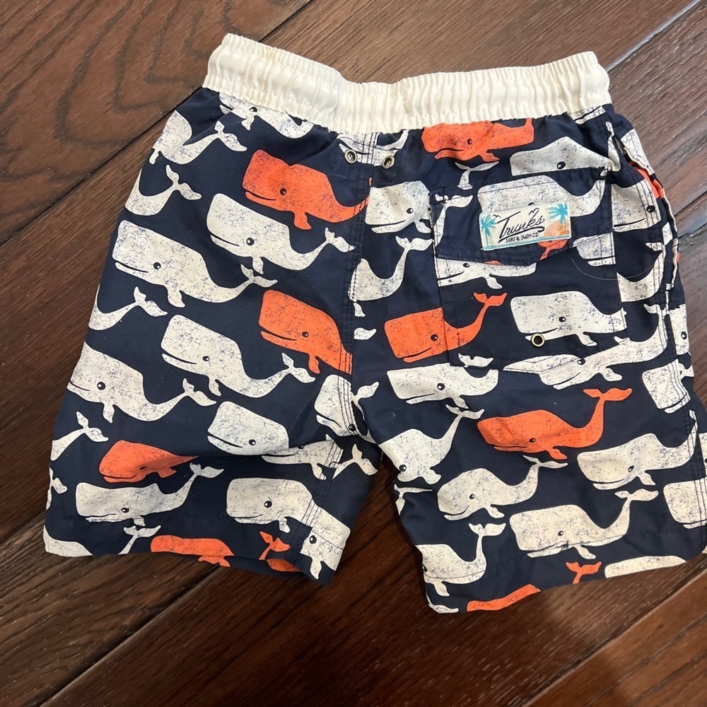Trunks Blue and Orange Whale Print Swim Shorts